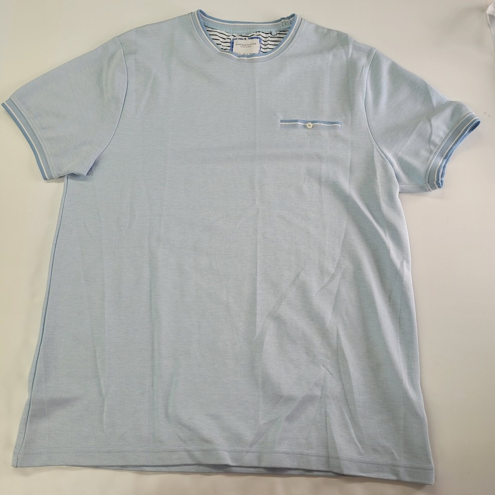 DENIM & FLOWER RICKY SINGH Shirt Mens XL Light Blue Pocket T-Shirt‎